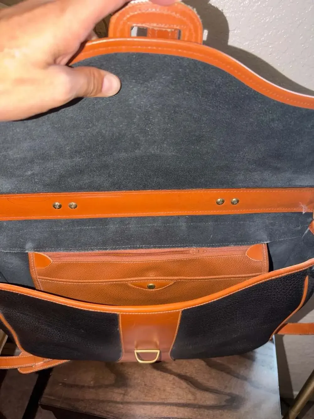Vintage Dooney & Bourke All-Weather Leather Pebbled Black and Tan Briefcase